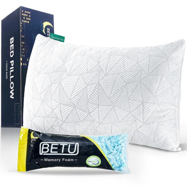 BETU Cooling Pillow Queen Size, Shredded Memory Foam Cool Pillow for Hot Sleepers, Adjustable Firm Soft Support Bed Pillows Perfect for Back Neck Pain and Side Sleeping with...