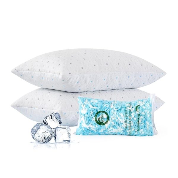 Cooling Pillows Queen Size Pillows Set of 2 with Extra Stuffing 100% Shredded Memory Foam Pillows with Washable Cover Bed Pillows for Side Back Stomach Sleeper Hypoallergenic