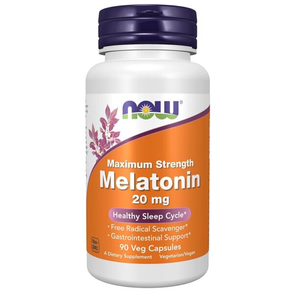 NOW Foods Supplements, Maximum Strength Melatonin 20 mg, Healthy Sleep Cycle*, Free Radical Scavenger*, Gastrointestinal Support*, 90 Veg Capsules