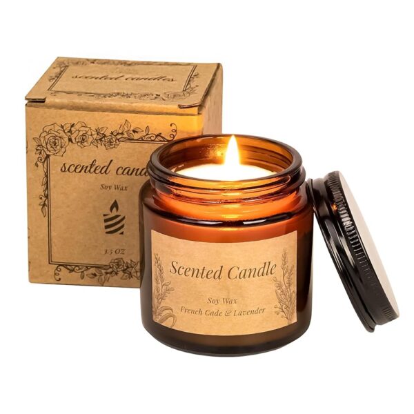 Scented Candle, Lavender & French Cade Aromatherapy Candle, Natural Soy Candles Anxiety Relief Gift for Women, Long Lasting Amber Candles Jar Warm and Cozy Sleep Candle for Home...