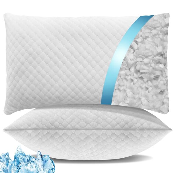 Shredded Memory Foam Pillows, Bed Pillows Queen Size Set of 2, Cooling Pillows for Sleeping, Adjustable Firm Pillows for Side Back and Stomach Sleepers, Bed Pillows with...
