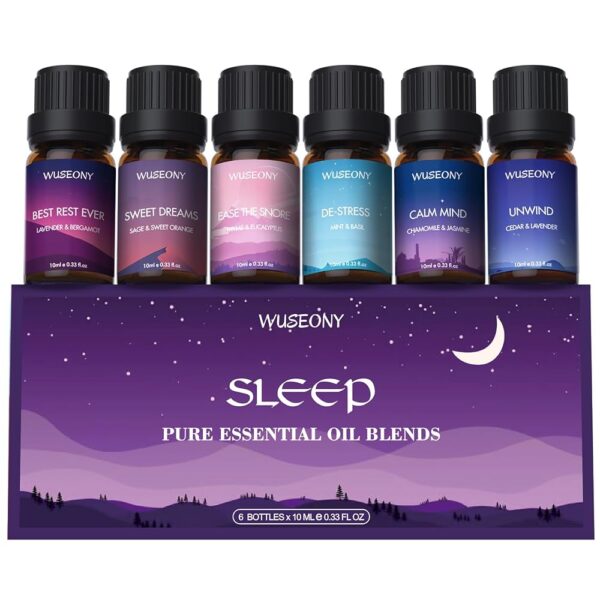 Sleep Essential Oils Set for Diffusers for Home, Set of 6 Essential Oil Blend Aromatherapy - Eucalyptus, Jasmine, Orange, Lavender, Cedar, Mint