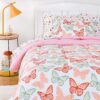 Amazon Basics Kid's Easy Care Microfiber Bed-in-a-Bag 5-Piece Bedding Set, Twin, Butterfly Friends