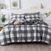 Andency Light Gray Plaid Comforter King(104x90 Inch), 3 Pieces(1 Plaid Comforter and 2 Pillowcases) Buffalo Check Plaid Comforter Set, Geometric Checkered Comforter Bedding Set