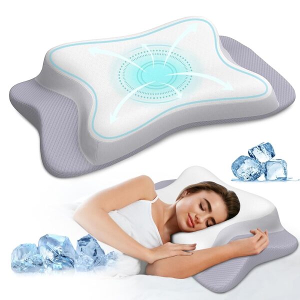 Cervical Pillow for Neck Pain Relief, Ergonomic Neck Pillow Side Sleeper Pillow for Adults, Cooling Contour Memory Foam Pillows for Sleeping, Orthopedic Bed Pillow for Side Back...