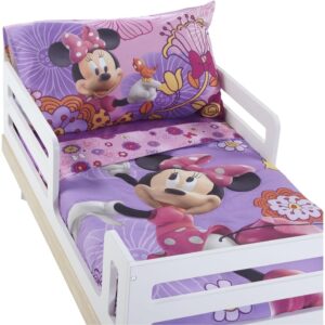 Disney 4 Piece Minnie's Fluttery Friends Toddler Bedding Set, Lavender
