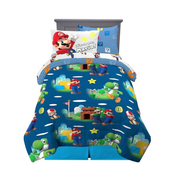 Franco Kids Bedding Super Soft Comforter and Sheet Set with Sham, 5 Piece Twin Size, Mario
