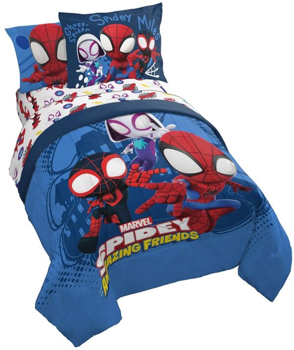 Jay Franco Marvel Spidey and His Amazing Friends Team Spidey 5 Piece Twin Size Bed Set - Includes Comforter & Sheet Set Bedding - Super Soft Fade Resistant Microfiber (Official...