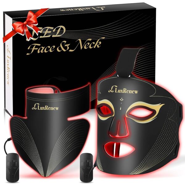Red Light Therapy Mask Set, Led Mask Light Therapy for Face & Neck, Near-infrared Light 850nm and Red Light 630nm, 5 Gears Energy Adjustment, Black