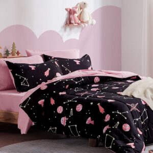 SLEEP ZONE Kids Bedding Twin Comforter Set - Super Soft & Cute Printed 2-Piece Comforter Set All Seasons for Boys, Girls, Fade Resistant, Machine Washable, Pink Galaxy