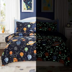 Twin Comforter Set with Sheets - 5 Pieces Kids Twin Bedding Sets, Glow in The Dark Space Twin Bed in a Bag with Comforter, Sheets, Pillowcase & Sham