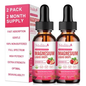 (2 Pack Magnesium Glycinate Liquid, 1000mg w High Potency Magnesium Glycinate 500mg, Citrate 500mg, Sugar Free Vegan Non-GMO Complex Supplement Promotes...
