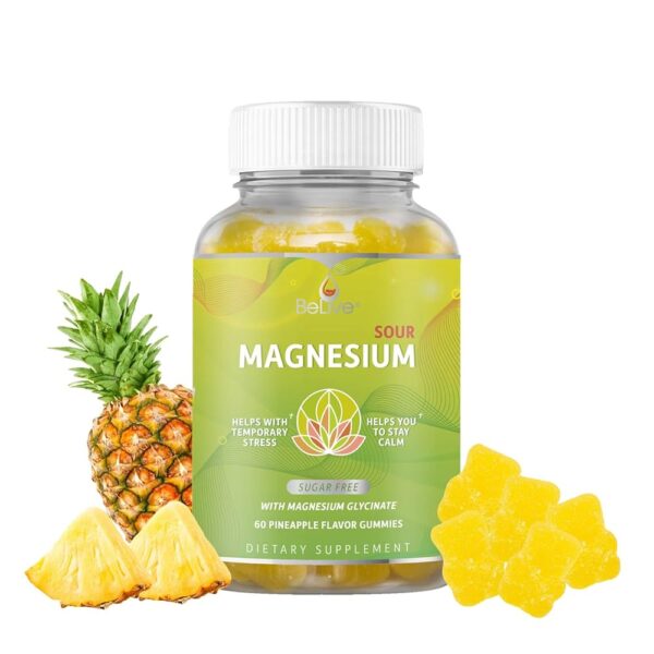 BeLive Magnesium Gummies 200mg - 60 Ct | Magnesium Glycinate Supplements for Relaxation, Stress Relief, and Sleep for Adults & Kids - Tasty and Tangy Pineapple Flavor