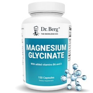 Dr. Berg Magnesium Glycinate 400 mg – Chelated Magnesium Supplement with Vitamin D and B6 for Stress Support, Relaxation, and Good Sleep – 150 Vegetable Capsules High Absorption...