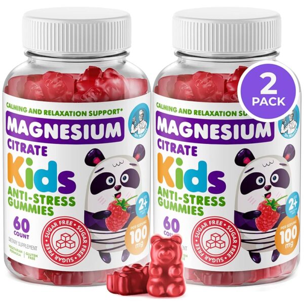 DR. MORITZ Sugar-Free Calm Magnesium Gummies for Kids and Adults - Kids Magnesium Gummies - Magnesium Citrate Gummies (60 Count (Pack of 2), Raspberry)