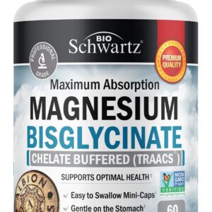 Magnesium Bisglycinate 100% Chelate No-Laxative Effect - Maximum Absorption Magnesium Supplement - Fully Reacted & Buffered for Energy Muscle Bone & Joint Support - Non-GMO...