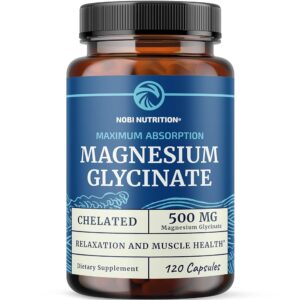 Magnesium Glycinate 500mg | Chelated for Muscle Relaxation, Bones, Heart, Nerve, Sleep & Calm Support for Women & Men | High Absorption Magnesium Chelate Supplement &...