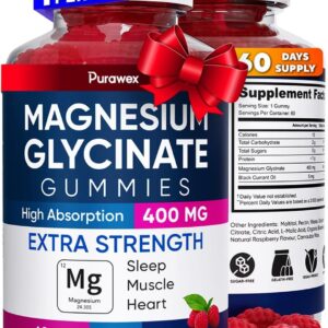 Magnesium Glycinate Gummies 400mg, High Absorption Magnesium Supplement for Adults and Kids, Sugar Free, Gelatin Free, Vegan Friendly, 60 Day Supply