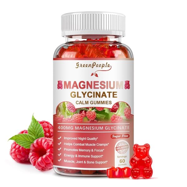 Magnesium Glycinate Gummies 400mg - Sugar Free Magnesium Potassium Supplement with Magnesium Malate, Vitamin D, B6, and CoQ10 for Calm Support & Sleep for Adults - Raspberry...