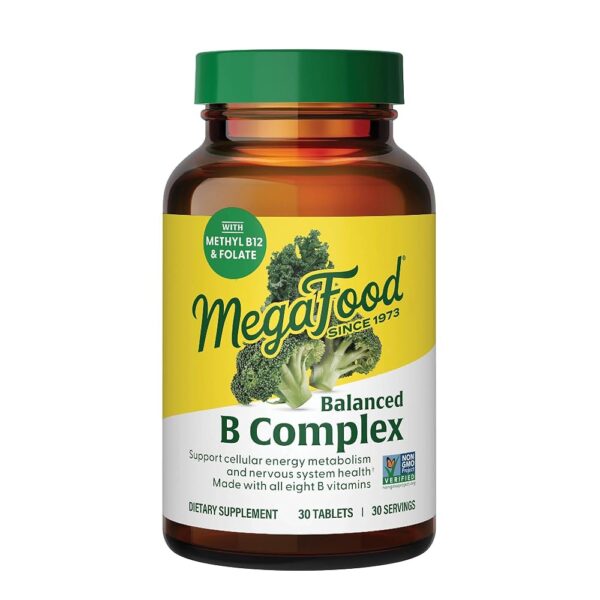 MegaFood Balanced B Complex - B Complex Vitamin Supplement - 8 B Vitamins Including Vitamin B6, Vitamin B12, Folate, Biotin & More - Supports Cellular Energy Production - Vegan,...