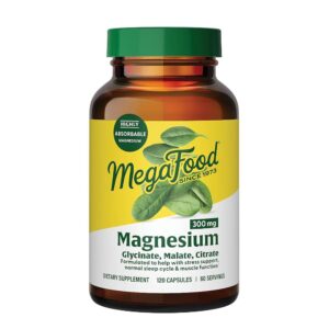 MegaFood Magnesium 300 mg - Highly absorbable Blend of Magnesium Glycinate, Magnesium Citrate & Magnesium Malate to Help Support Heart, Nerve Health and Relaxation - 120...