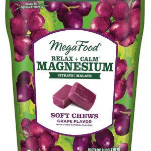 MegaFood Relax + Calm Magnesium Supplement - Soft Chews with Magnesium Citrate & Magnesium Malate for Heart Health, Muscle Tension & More - Vegetarian - Grape-Flavor - 30 Chews...
