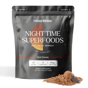 MoonBrew Magnesium Hot Cocoa: Natural Melatonin-Free Sleep Aid | 11 Superfoods with Magnesium Glycinate & Adaptogens | Keto & Vegan | Enjoy Hot or Cold - 30 Servings