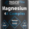 Natural Flow 4X Magnesium Supplement, Magnesium Glycinate, Taurate, Malate, Orotate Complex, Calm Sleep and Cramp Support Blend, No Mag Citrate or Oxide, 120 Capsules