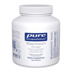 Pure Encapsulations Magnesium (Citrate) - Supplement for Sleep, Heart Health, Cognitive Health, Bone Health, Energy, Muscles, and Metabolism* - with Premium Magnesium - 180...