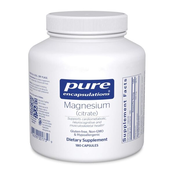 Pure Encapsulations Magnesium (Citrate) - Supplement for Sleep, Heart Health, Cognitive Health, Bone Health, Energy, Muscles, and Metabolism* - with Premium Magnesium - 180...