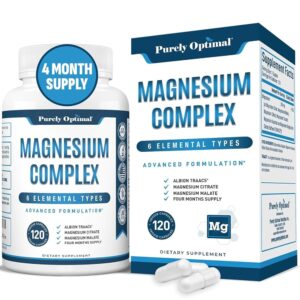 Purely Optimal Magnesium Complex 500mg w/Citrate, Malate, Taurate, Oxide, Bisglycinate Chelate, Aspartate - Magnesium Supplement for Women & Men for Sleep Aid, Muscle & Heart...