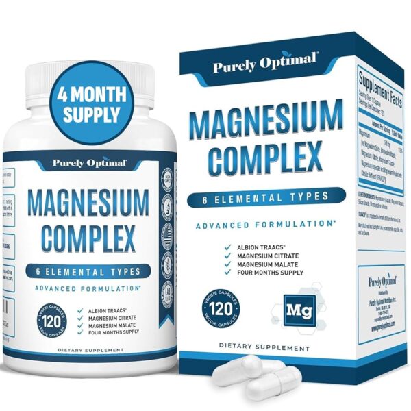Purely Optimal Magnesium Complex 500mg w/Citrate, Malate, Taurate, Oxide, Bisglycinate Chelate, Aspartate - Magnesium Supplement for Women & Men for Sleep Aid, Muscle & Heart...