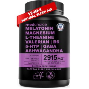 12-in-1 Melatonin Capsules - Melatonin 5mg Natural Sleep Aids for Adults - Magnesium Glycinate 500mg, Ashwagandha, L Theanine, Valerian Root, GABA, 5-HTP, Sleep Supplement for...