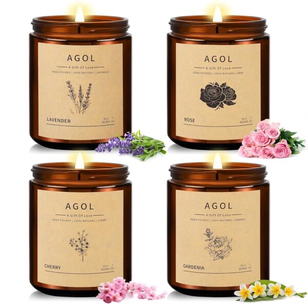 4 Pack Scented Candles for Home, 28 Oz 200 Hours Burn, Amber Jar Natural Soy Candles, Aromatherapy Candles Set, Candles Gift for Women Men Birthday Thanksgiving Christmas, Spa,...