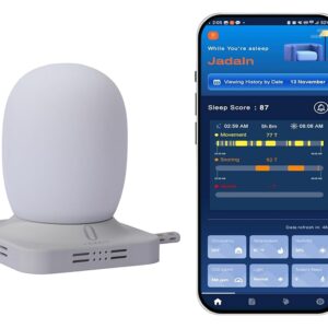 AI Non Wearable Sleep Tracker, Sleep Inducing Light, AI Wake Up Light, Real Time Room Condition[T&H, Co2, Light], Sleep Analysis with App, Snoring/Apnea Detection, No Subscription.