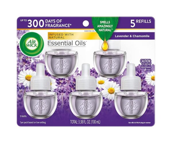 Air Wick Plug in Scented Oil Refill, 5ct, Lavender and Chamomile, Essential Oils, Air Freshener