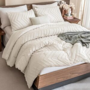 Andency King Size Comforter Set Beige, Boho Cream Soft Warm Tufted Neutral Bedding Comforter Sets for King Size Bed, 3 Pieces Aesthetic Chevron Farmhouse Cute Bohemian Textured...