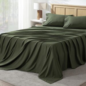 Andency Queen Sheet Set 4 Pieces, Dark Olive Green Super Soft Sheets for Queen Size Bed, Microfiber Queen Sheet, Deep Pocket Up to 16", Hotel Luxury Breathable & Cooling Bed...