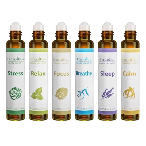 Aromatherapy Essential Oils Roll On Set, Natural Pre-diluted Blend Oils for Skin Use, Relaxation Gift for Women & Men, Pack 6 x10ml