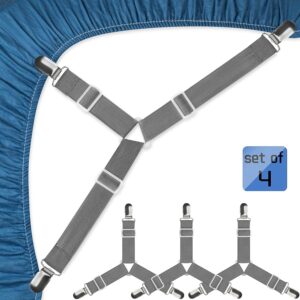 Bed Sheet Straps, Easy to Install Sheet Straps, Fitted Sheet Clips, Adjustable Sheet Fasteners, Say Goodbye to The Messy Sheets (Gray-4 Pcs)