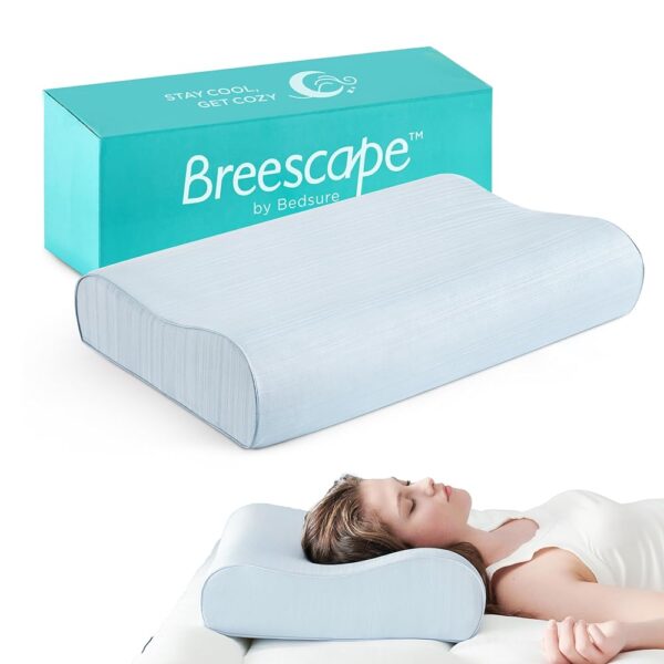 Bedsure Breescape Cervical Neck Pillows for Sleeping - Dorm Pillow for Neck Pain Relief, Ergonomic Orthopedic Contour Pillow for Neck Support, Odorless Memory Foam Pillow for...