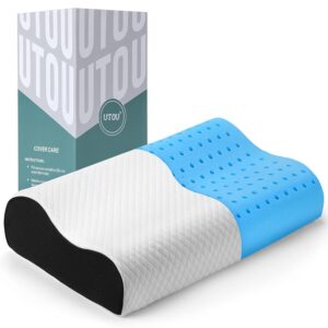 Contour Memory Foam Pillow, Neck Pillows for Pain Relief Sleeping, Cooling Gel Ventilated Cervical Pillow, Ergonomic Two heights bed Pillow for Side, Back and Stomach Sleepers,...
