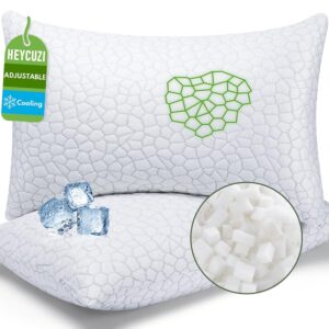 Cooling Pillows Queen Size Set of 2 - Shredded Memory Foam Pillow for Sleeping 2 Pack, Adjustable Cool Bed Pillows for Side, Back, and Stomach Sleepers, Gel Pillow Washable...