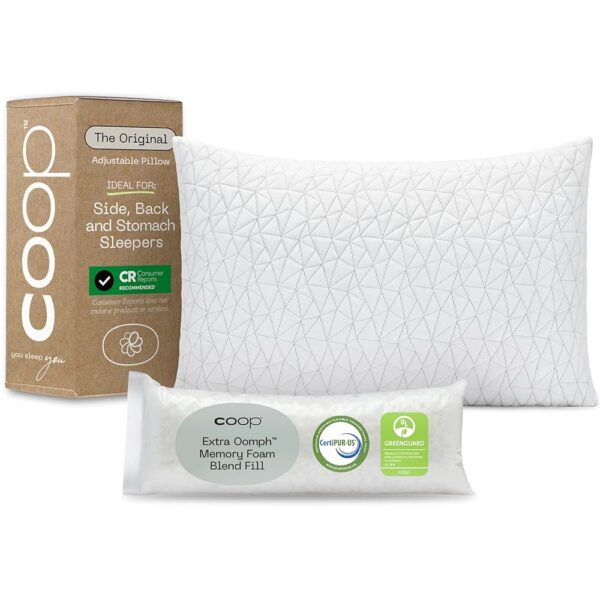 Coop Home Goods Original Adjustable Pillow, Queen Size Bed Pillows for Sleeping, Cross Cut Memory Foam Pillows - Medium Firm Back, Stomach and Side Sleeper Pillow,...