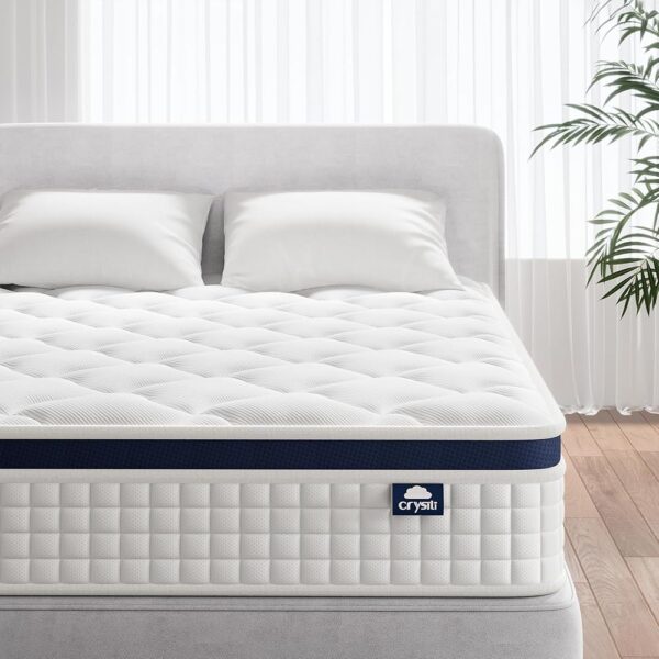 Crystli Full Size Mattress Bed in A Box, 10 Inch Hybrid Mattress with Zero Pressure Foam, Innerspring Mattress for Pressure Relief, Motion Isolation, Medium Firm, CertiPUR-US...