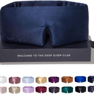 DROWSY Silk Sleep Mask. Face-Hugging, Padded Silk Cocoon for Luxury Sleep in Total Darkness. (Midnight Blue)