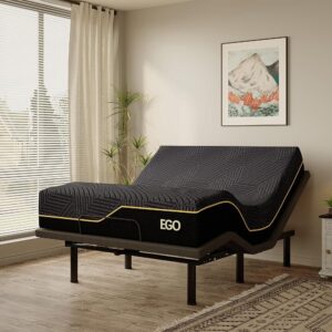 EGOHOME Queen Size Adjustable Bed Base Frame and 14 inch Memory Foam Mattress, Independent Head and Foot Incline Electric Foldable Metal Bed Base Electric, Wireless Remote,Zero...