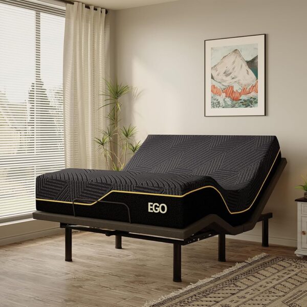 EGOHOME Queen Size Adjustable Bed Base Frame and 14 inch Memory Foam Mattress, Independent Head and Foot Incline Electric Foldable Metal Bed Base Electric, Wireless Remote,Zero...