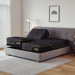 EGOHOME Split King Adjustable Bed Frame and 14 inch Copper Gel Memory Foam Mattress Set, Metal Foldable Bed Base with Remote, Independent Head and Foot Incline, Zero Gravity...