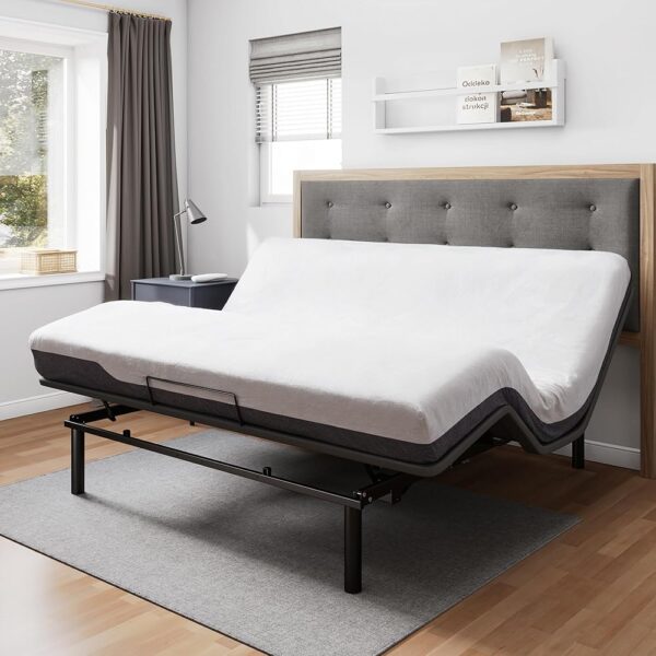 Ergonomic King Size Adjustable Bed Base, Wireless Remote Control, Whisper Quiet Durable Motor, Independent Head and Foot Incline